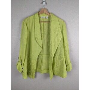Chico's SZ 2 Large Rayon Blend Neon Yellow Green Cardigan Jacket Roll Tab 177